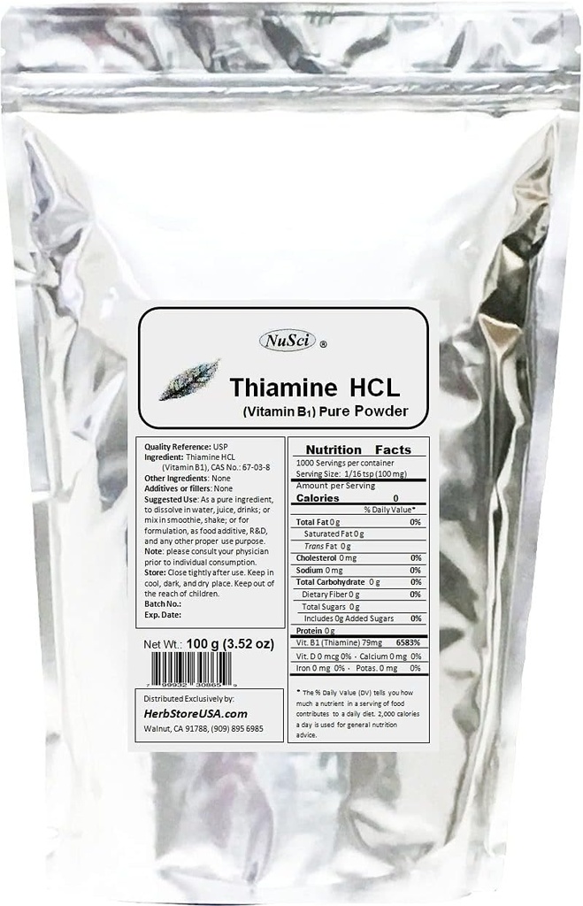 Thiamine HCL Vitamina B1 Energía de polvo puro (100 gramos (3,52 oz))