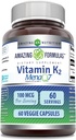Fórmulas asombrosas Vitamina K2 Menaq7 MK7 Suplemento TEN 100 Mcg TENIDO Capsules Veggie Silencio Gluten Gratis Silencio Made in USA (1 Pack, 60 Cuenta)