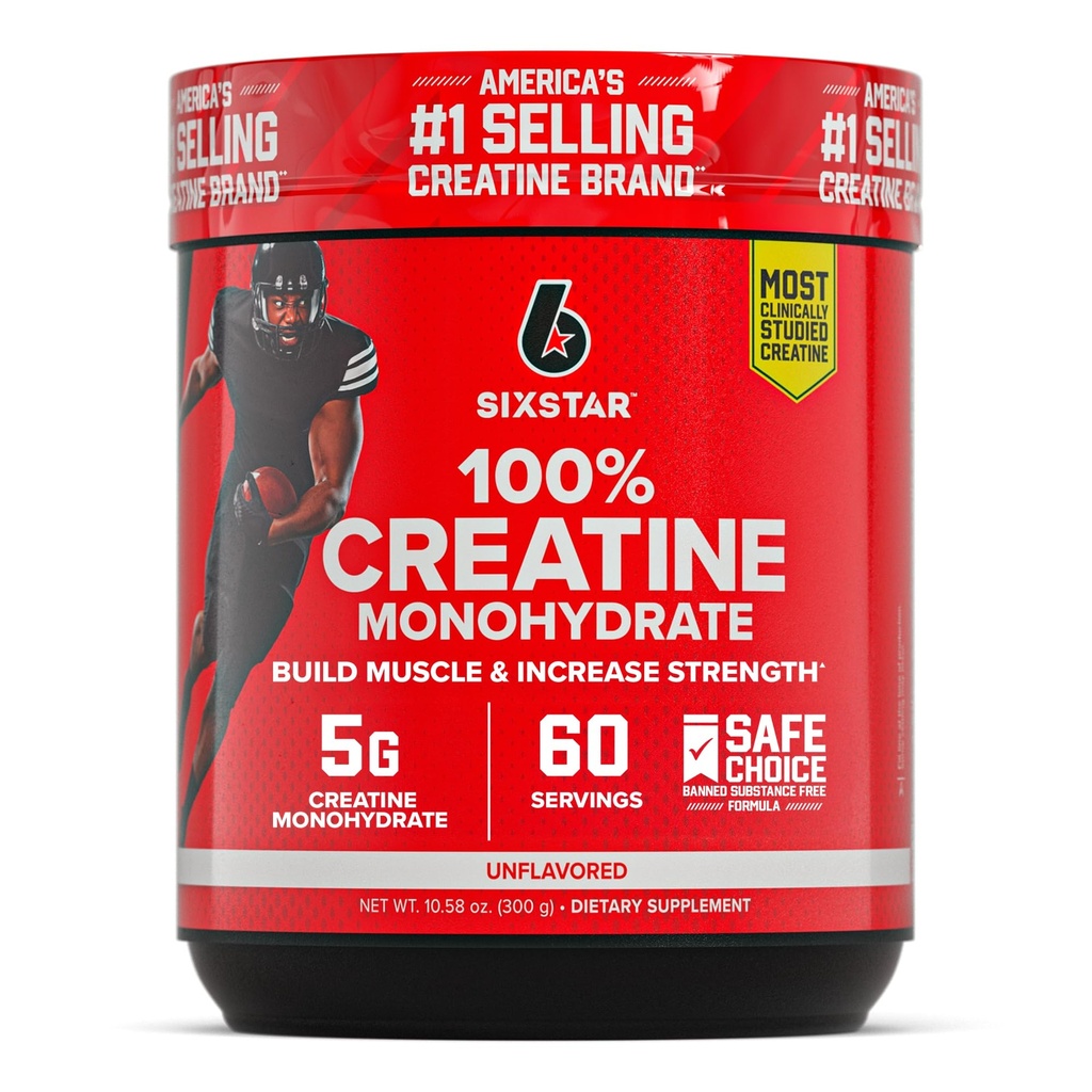 6 estrellas 100% Cretina Monohydrate Powder - Unflavored Micronized Creatine Monohydrate Suplemento para el rendimiento del entrenamiento, Muscle Building &amp; Strength - Creatine Powder for Women &amp; Men - 60 Servings