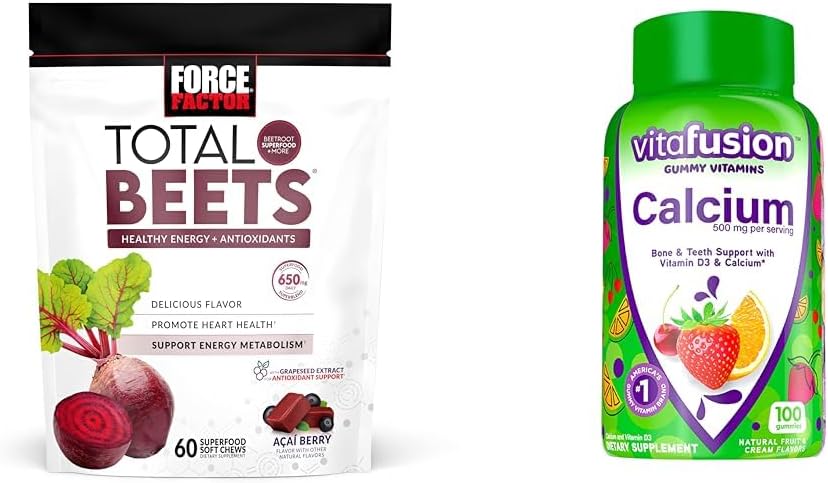 Factor de fuerza Cohetes totales para la salud del corazón con vitafusión Calcio Gummies para el soporte de los dientes de hueso, 60 &amp; 100 Condes