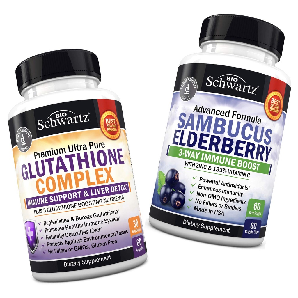 Complejo Glutathione con extracto de carburante de leche, vitamina C &amp; quercetina + Sambucus cápsulas de arándano con zinc &amp; vitamina C - fórmulas antioxidantes naturales - promueve soporte para hígado &amp; inmunológico
