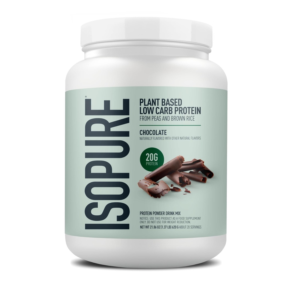 Isopure Plant-Based Protein Powder, Lactose Free, Gluten Free, With Iron, Chocolate, 20g Plant Protein Por Serving, 1.37 Lbs, 20 Servings