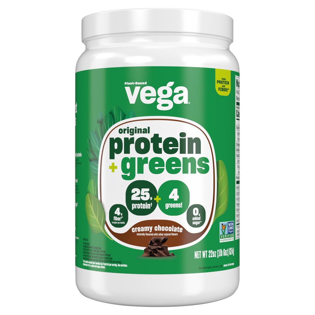 Vega Protein y Verdes Protein Powder, Chocolate - 20g Planta Basada Protein Plus Veggies, Vegan, No GMO, Pea Protein para Mujeres y Hombres, 1.3 libras