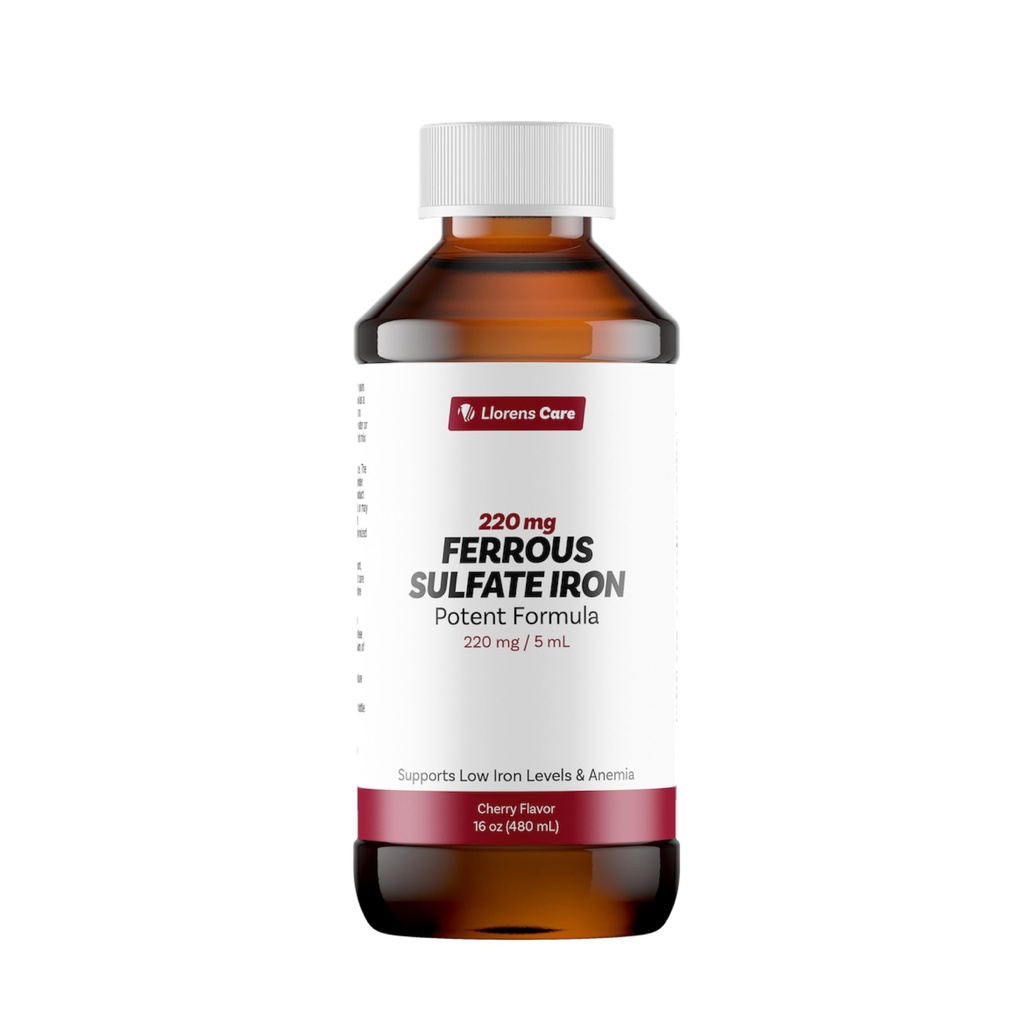 Ferrous Sulfate Liquid Iron Supplement for Adults by Llorens Care - 220 mg en 5 ml Iron Complex Supplement for Anemia and Iron Deficiency. Niveles de energía más altos