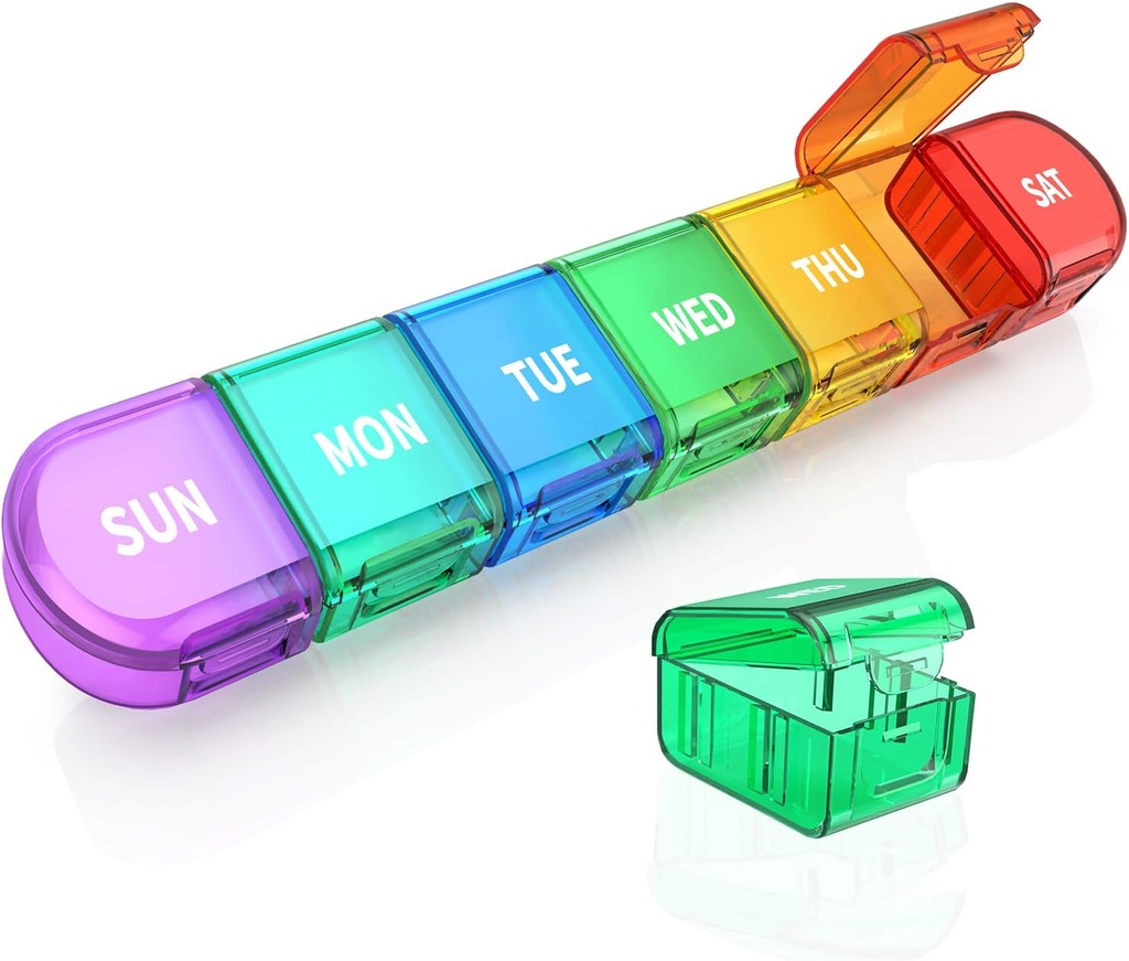 Gran organizador semanal de píldoras, Acedada caja depilable 7 días, Portable Travel Daily Medicine Pill Organizer, Pill Container 1 Time A Day, Vitamin Case Holder for Medication Supplement, RB