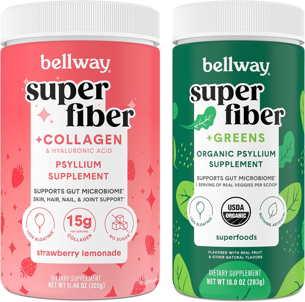 Bellway Super Fiber Powder + Collagen, Strawberry Lemonade Super Fiber + Verdes