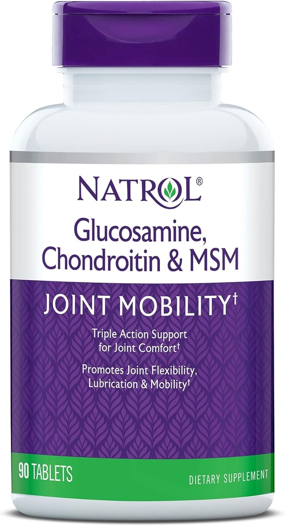 Natrol Glucosamina, Condroitina y MSM, Movilidad Conjunta, Tabletas, 90 Cuenta (Pack of 12)