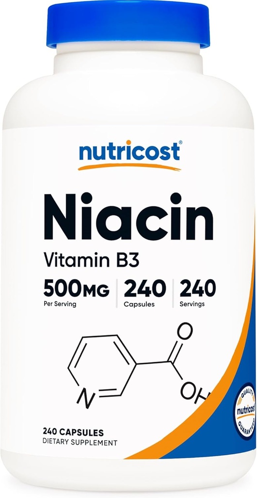 Nutricost Niacin (Vitamin B3) 500mg, 240 cápsulas - con Flushing, Non-GMO, Gluten Free