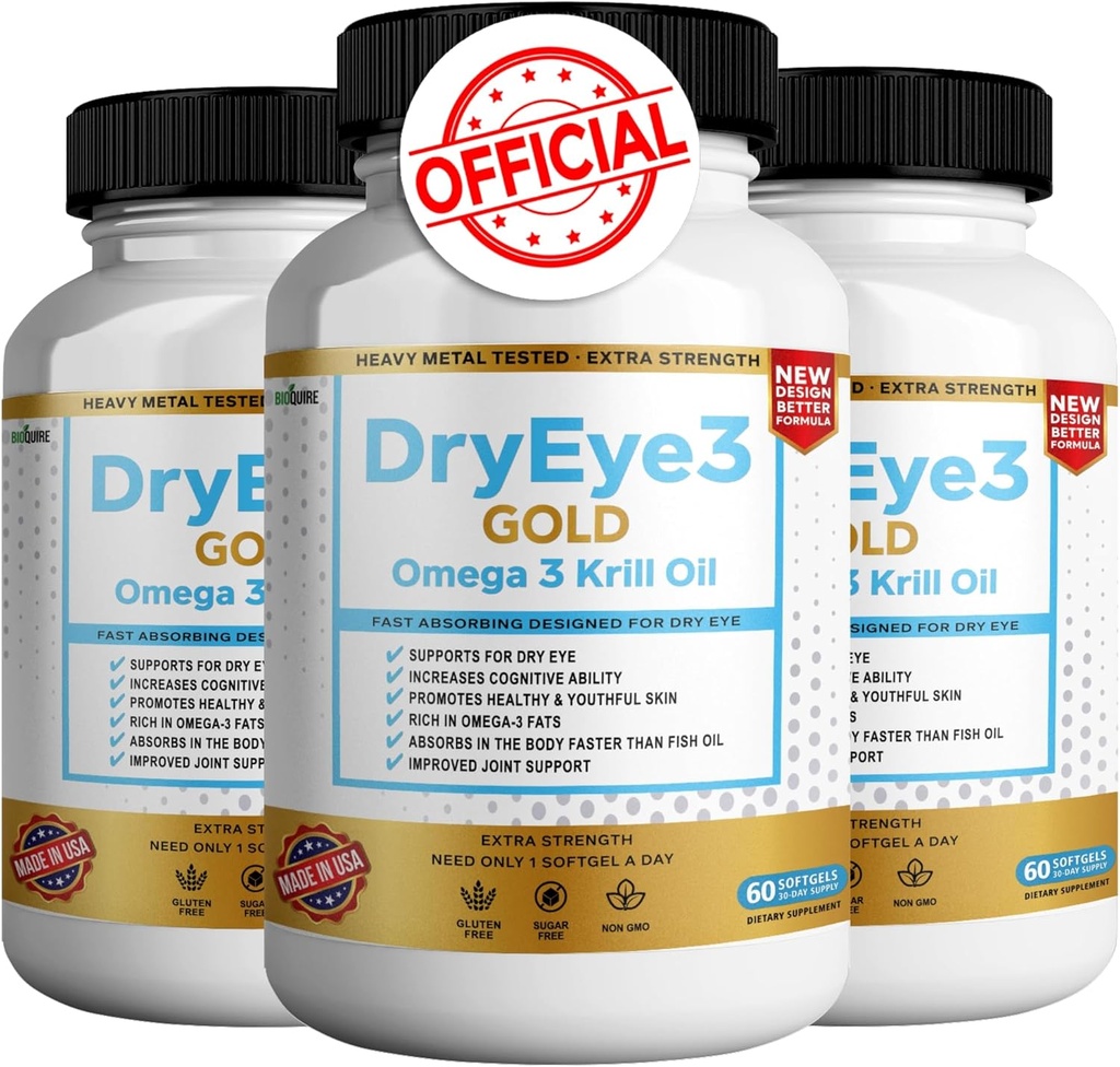 Ojo seco 3 Oro Omega 3 Krill Oil Extra Strength, 60 Softgels, Ojo seco, No GMO, Gluten Free, Sugar Free (3)