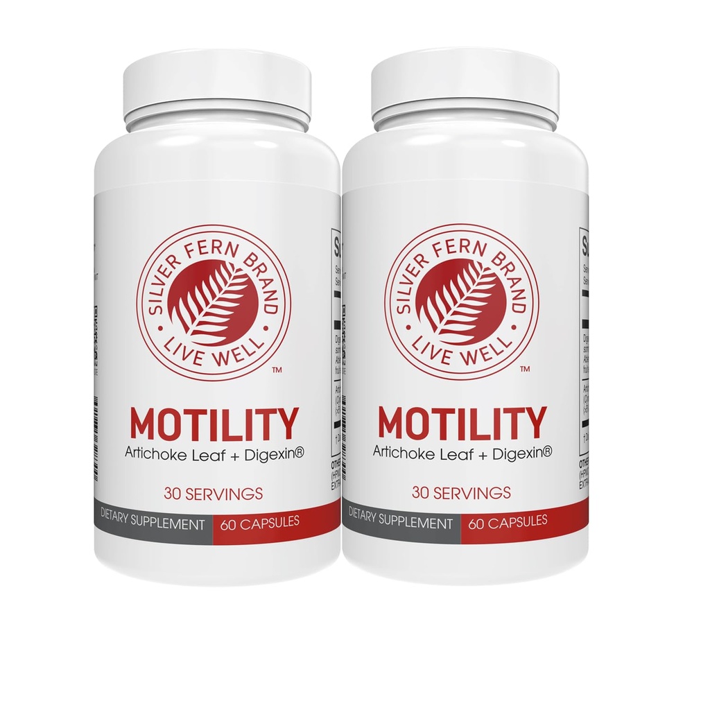 Silver Fern Brand Motility- No Laxative Constipation and Slow Motility Boost - 120 Capsules, 60 Day Supply - Contains Artichoke Leaf, Tender Okra Pods, & Winter Cherry