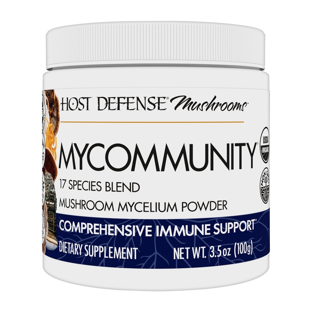 Host Defense MyCommunity Powder - 17 Especies Blend Mushroom Supplement for Immune Support - Extract with Lion's Mane, Reishi, Chaga, Cordyceps, Turkey Tail &amp; More - 100g (66 Servings)*