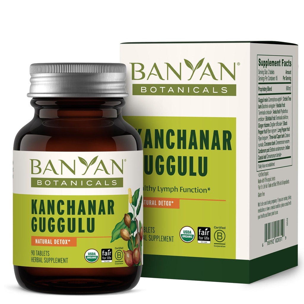 Banyan Botanicals Kanchanar Guggulu Tablets – Suplemento de linfa orgánica con Guggulu Resin – promueve la eliminación saludable de las toxinas naturales* – 90 Tablets – No GMO Sosteniblemente Fuente Vegan