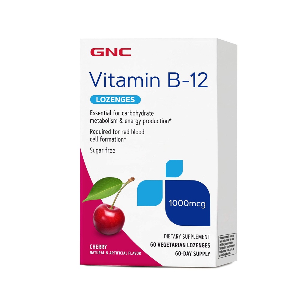 GNC Vitamina B-12 1000 mcg Lozenges, Cereza, 60 Lozenges, 60 Servings