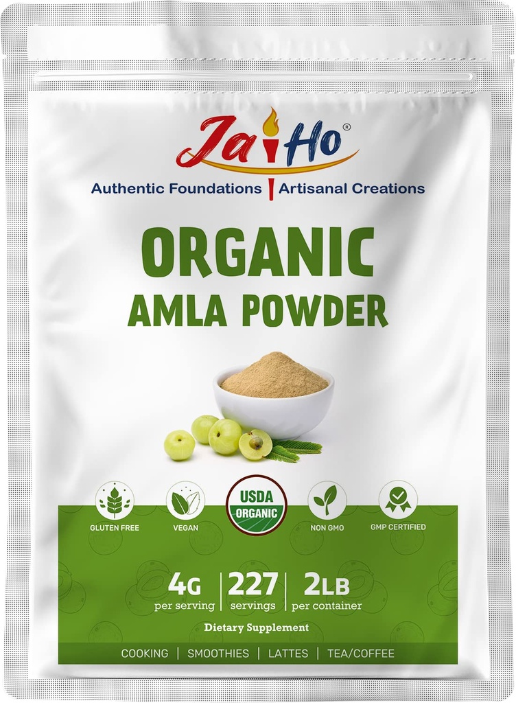 Jai Ho Orgánica Amla Berry Powder (Amalaki), 2 LB - Rico en Antioxidante Vitamina C Silencioso InmunityGluten Free, Vegan, Non-GMO - Resealable Zip Lock Pouch