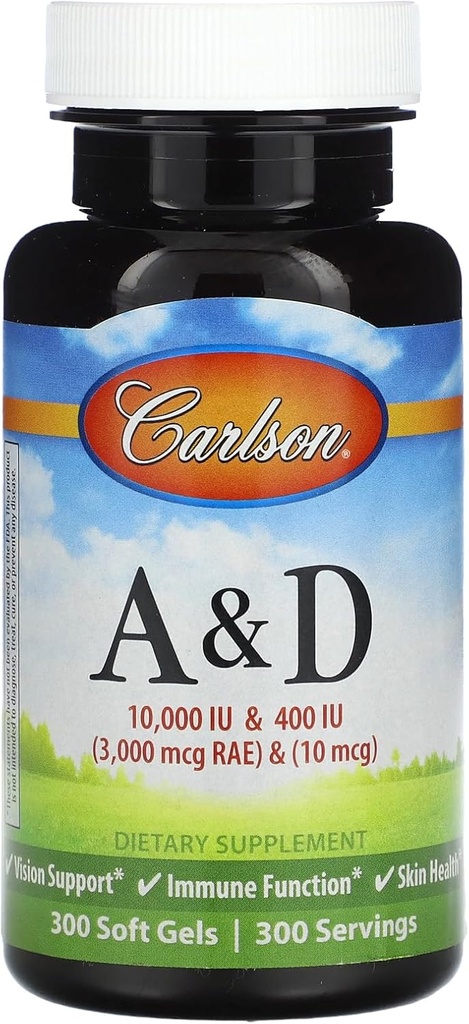 Laboratorios Carlson Vitamina A y D, 10000/400 UI, 300 Softgels