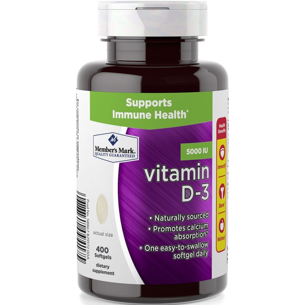 Marcar vitamina D-3 5000 UI suplemento dietético (400 conteo)