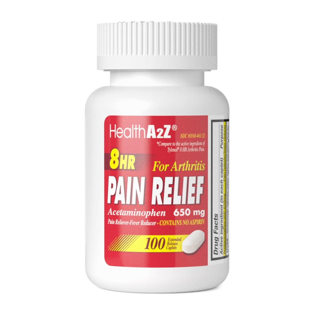 HealthA2Z® Pain Relief Extended Release ← Acetaminophen 650mg tención 8 horas Silencio Arthiritis Dolor Silencioso Dolor Relieve de Dolor - Fiebre Reductor Silencio Contiene no Aspirina (100 Cuenta)