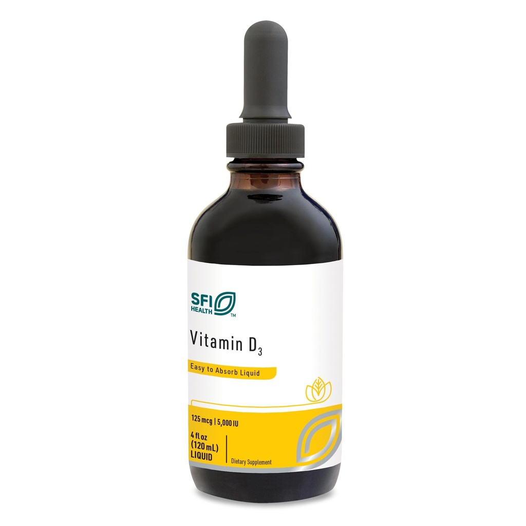 Klaire Labs SFI Health Vitamin D3 Liquid Drops - High Potency 5000IU VIT D en Easy-to-Absorb MCT Oil - Immune Support - No Soy, No Artificial Colorings or Flavors (120ml / 4 fl oz)