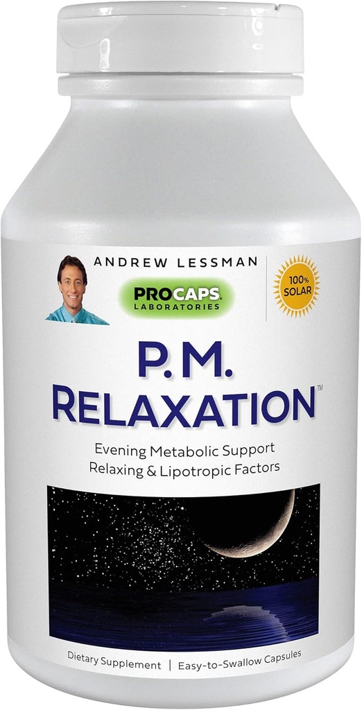 ANDREW LESSMAN P.M. Relaxation - 180 Capsules - Natural Support for Gentle Restful Sleep with Melatonin, Valerian, Passionflower, Hops, Chamomile. No mañana Grogginess pequeño fácil de intercambiar cápsulas
