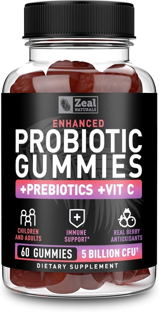 Gummies Probióticas para Adultos y Niños (60 Cuenta Silencio 5 Billion CFU) w / Antioxidantes de Berry Orgánica & Vitamina C para Apoyo Inmunitario y Digestión Gummy- Prebióticos y Probióticos para mujeres Gummies