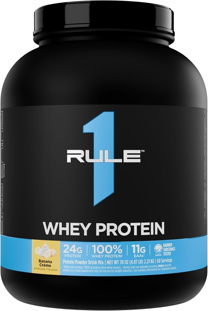 Regla 1 Whey Protein – 24g Proteína de acción rápida de todas las fuentes con EAAs ocurridas naturalmente " BCAAs para la recuperación del entrenamiento o cualquier uso en cualquier momento (5 libras*, Crema de Banana)