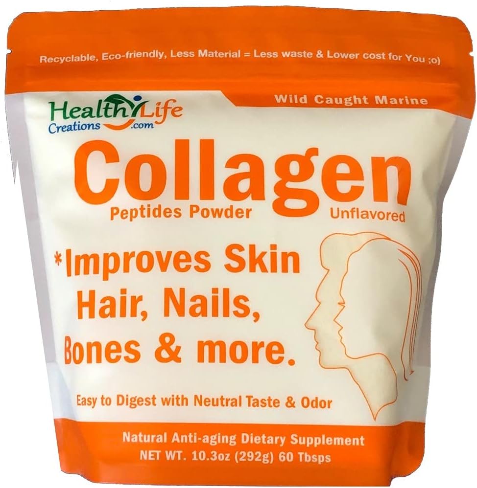 Peptides de Collagen Marine Powder 10.3 oz - Desarrollado, desarmado rápido - Conjuntos Anti-Aging, Heal Gut " - Libre de azúcar, Libre de gluten, No GMO