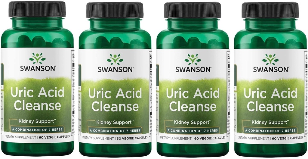 Swanson Uric Acid Cleanse - Natural Supplement Promoting Kidney Support - Características una potente combinación de 7 hierbas - (60 cápsulas vegetarianas) 4 Pack