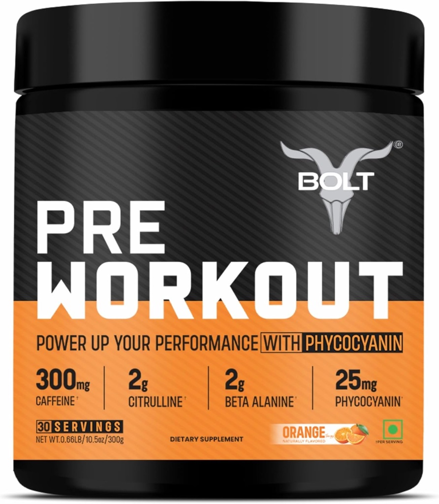 Bolt Pre Workout Suplemento con Caffeine, Citrulline Malate, B-Alanine, Taurine  víspera Energía explosiva, Bomba > Enfóquese Silencioso 300g,30 Serviciones