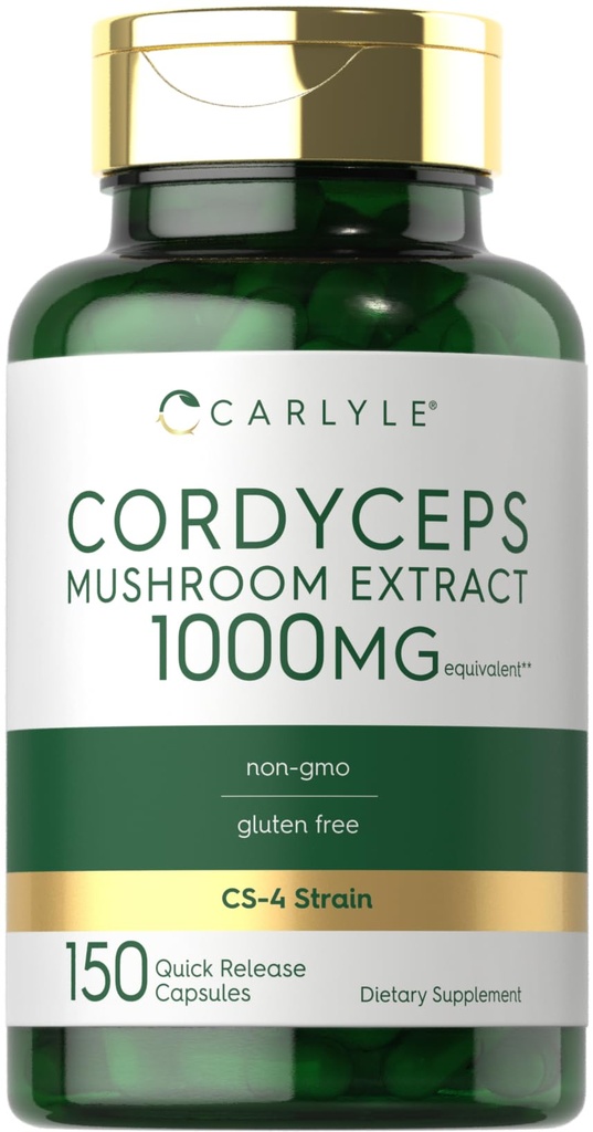 Carlyle Cordyceps Mushroom Capsules 1000mg  150 Count ← CS-4 Strain Mushroom Extract ← Non-GMO y Gluten Free