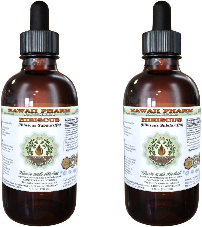 Extracto líquido libre de alcohol, Hibiscus orgánico (Hibiscus Sabdariffa) Flor seca Glicerita Hawaii Pharm Natural Herbal Suplemento 2x4 oz