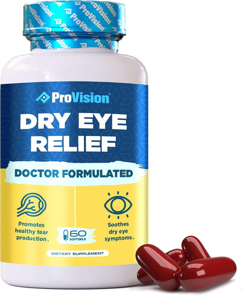 Omega 3 Ojos secos Suplementos por ProVision - Vitaminas de ojos para ojos secos con Omega 3 Suplemento - Vitaminas de ojos secos Hecho con Omega 3 Aceite de pescado para el apoyo de ojos - ProVision Dry Eye Relief - 60 Softgels
