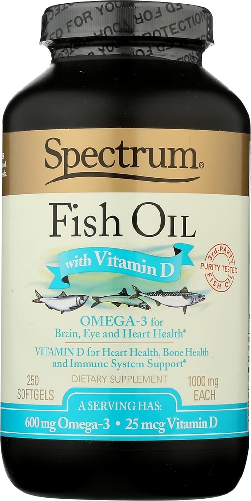 Esenciales de espectro Softgels, aceite de pescado con vitamina D, 1000 mg, 250 conteo