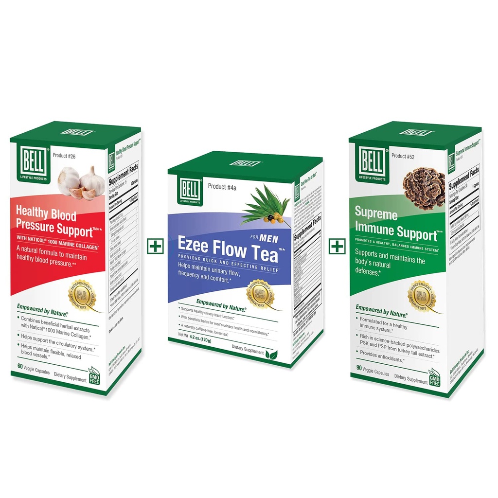 Bell Bundle – Supreme Immune Support, Ezee Flow Urinary Support Tea &Healthy Blood Pressure Support– 25 Years Around The World, Sold Directly by The Manufacturer