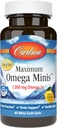 Carlson - Máximo Omega Minis, 1000 mg Omega-3, Función cardíaca, Apoyo cerebral " Envejecimiento saludable, Lemon, 60 Mini Softgels