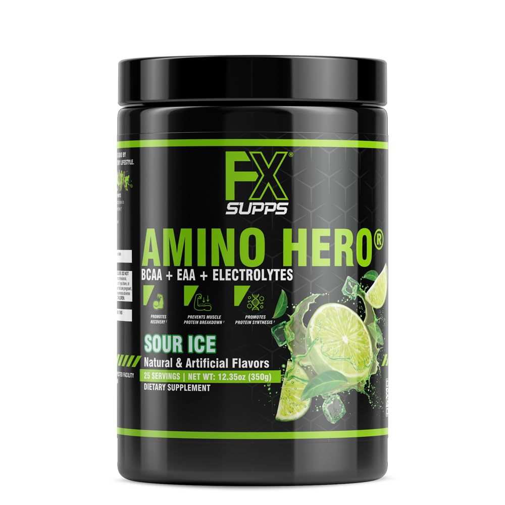 FXSUPPS Amino Hero Sour Ice Flavor (25 Servings) ← Post-Workout Recovery Bebida para Hombres y Mujeres ← Energy Powder Mix with BCAA, EAA, and Electrolytes ⋅ Promotes Endurance and Healthy Muscles - 1 Pack