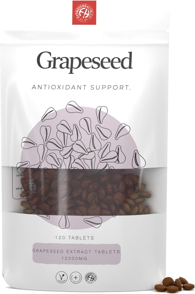 Fitness Health Grapeseed Extract Tablets 12000mg ← High Strength Supplement ¦ Pure Grapeseed Extract Vegan Tablets Silencio Manufactured in The UK Ø120 Tablets