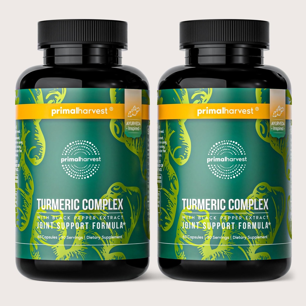 Primal Harvest 2 Pack, Primal Turmeric Complex w/Black Pepper Extract, Joint and Mobility Support Supplement for Women &amp; Men, 120 Capsules