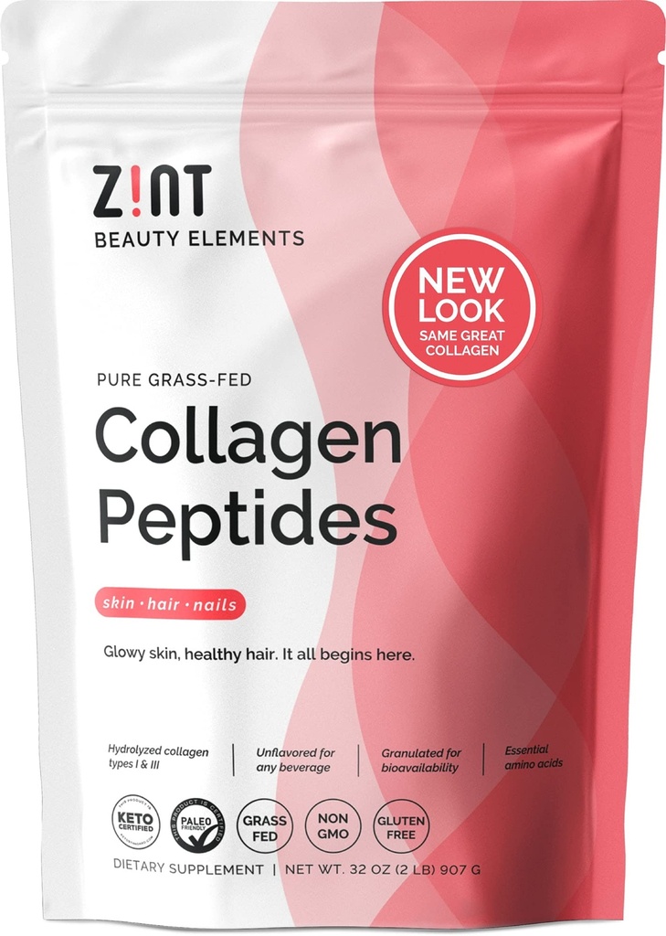 Péptidos Péptidos de Zint Collagen Polvo (32 oz) Silencio Grass-Fed, Hidrolyzed Tipo I & III Silenciosos La piel, el pelo, las articulaciones " Gut Health  durable Rich in Key Amino Acids ← Paleo-Friendly, Keto, Non-GMO, Unflavored