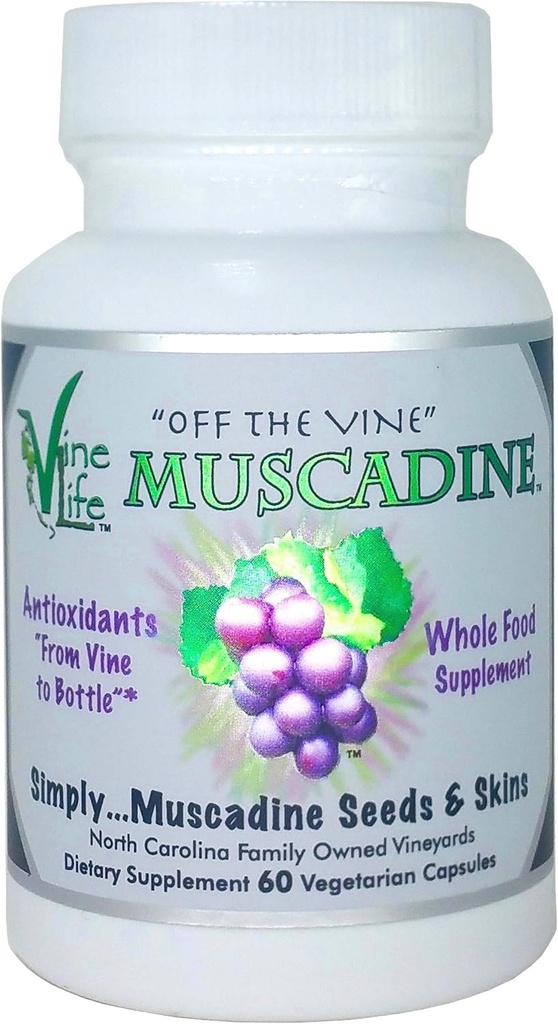 VineLife Muscadine Grape Seed & Skin 650mg - 60 Veggie Capsules - Antioxidante Superfood - 1300mg Por Serving - Natural Resveratrol