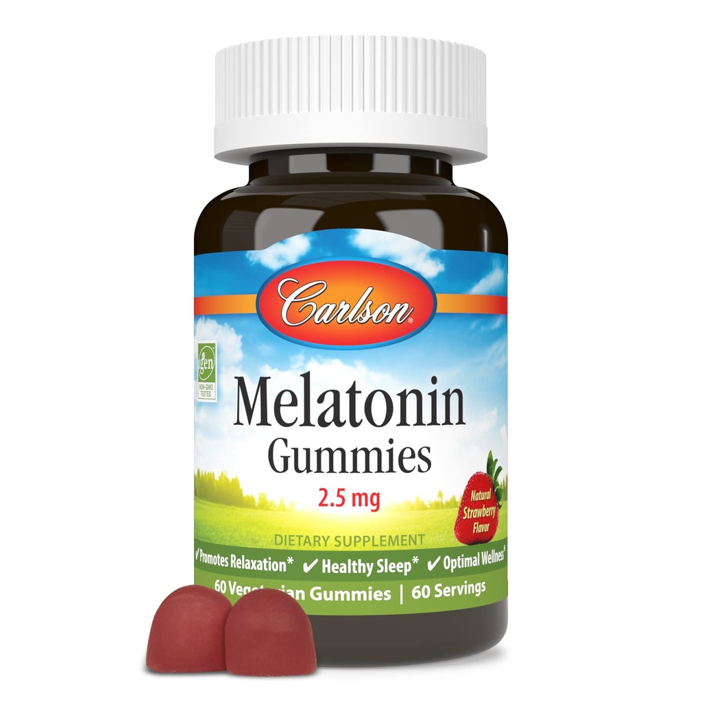 Carlson - Melatonin Gummies, 2,5 mg, sueño saludable, promueve la relajación, sabor a fresa natural, 60 Gummies