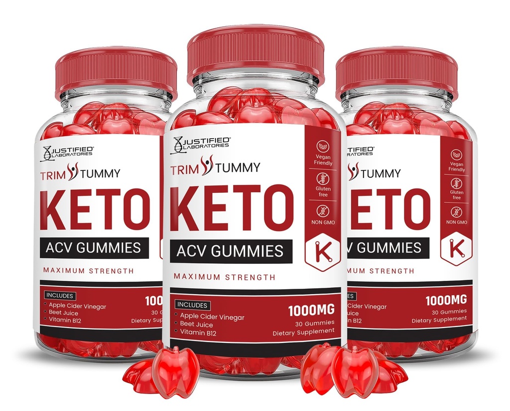 Laboratorios justificados (3 Pack Trim Tummy Keto ACV Apple Sider Vinegar Formulado con Pomegranate Beet Juice Powder B12 Vegan Non GMO 180 Gummies