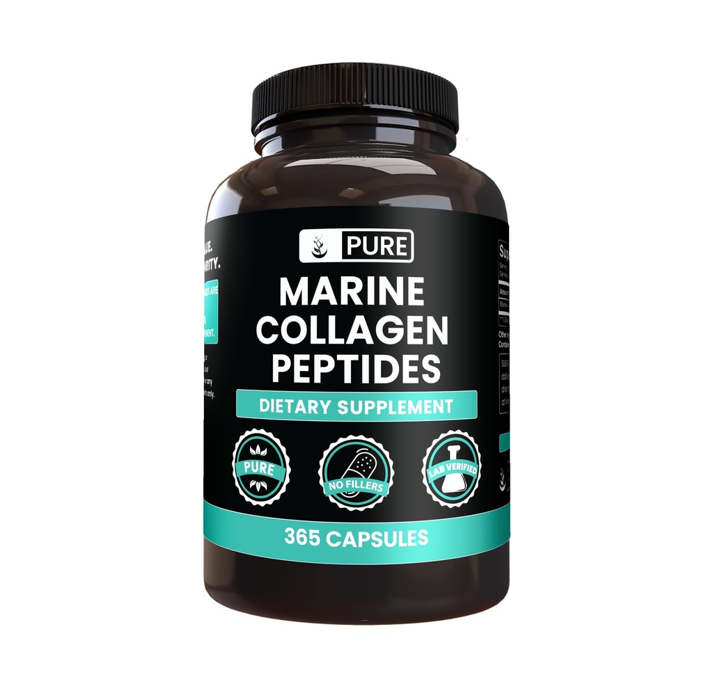 PURE ORIGINAL INGREDIENTES Collagen marino (365 cápsulas) No hay magnesio o rifles de arroz, siempre puro, lab Verificado