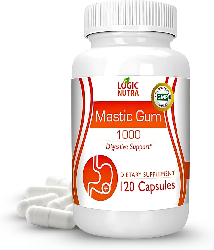 Premium Mastic Gum Capsules - Gastrointestinal Natural Suplemento de soporte, 1000mg por servicio - 120 cápsulas (1 botella)