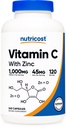 Nutricost Vitamina C con cápsulas de zinc, 120 Serviciones - 1000mg, 45mg Zinc, No GMO, Gluten suplemento de vitamina C gratis