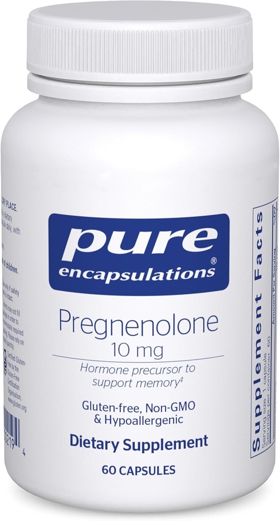 Encapsulaciones puras Pregnenolone 10 mg - Soporte Memoria & Balance hormonal* - Precursor hormonal - Gluten Free & Non-GMO - 60 cápsulas