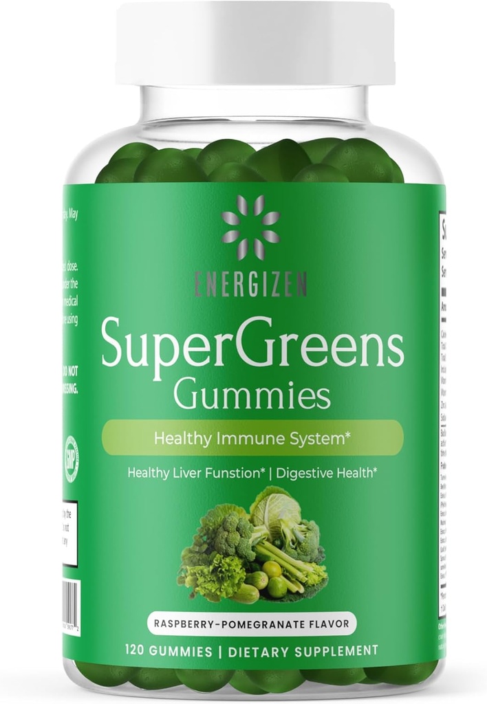 Green Superfood Gummies Plus - Soportes Vida sana, Salud Digestiva & Immune System - Vegan, No Gluten-Free - Raspberry & Pomegranate Flavor - 120 Conde