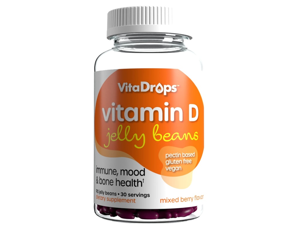 Vitamina D Jelly Beans, apoya la salud inmune, promueve la salud ósea, basada en la pectina, Vegan " Gluten Free, Mixed Berry Flavor, 90 judías jaleas, 30 servicios