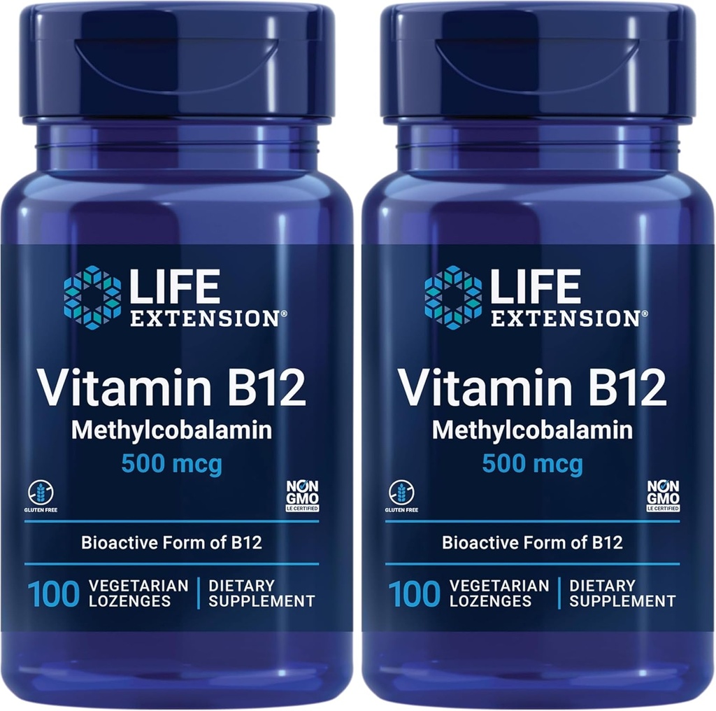 Vitamina B12 Metilcobalamina 500mcg - Suplemento de Vitamina B12 para la Energía General y la Salud del Cerebro - Los congeladores vegetarianos sin azúcar disuelven en su boca - Una vez Daily - 100 Cuenta