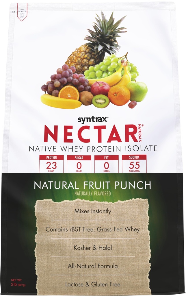 Sintrax Nectar Naturals, All Natural Whey Protein Isolate, Smooth & Juicy, Natural Fruit Punch, 2 libras.