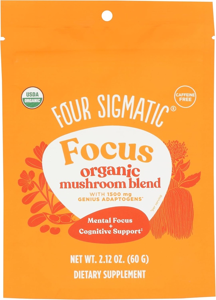 Four Sigmatic Focus Blend 7 Superfoods Adaptogen Blend Mix with Lion's Mane, Cordyceps, Rhodiola, Bacopa & Mucuna TEN Productivity & Creative Support TEN Decaf " Dissolves Fácilmente TEN 30 Servings